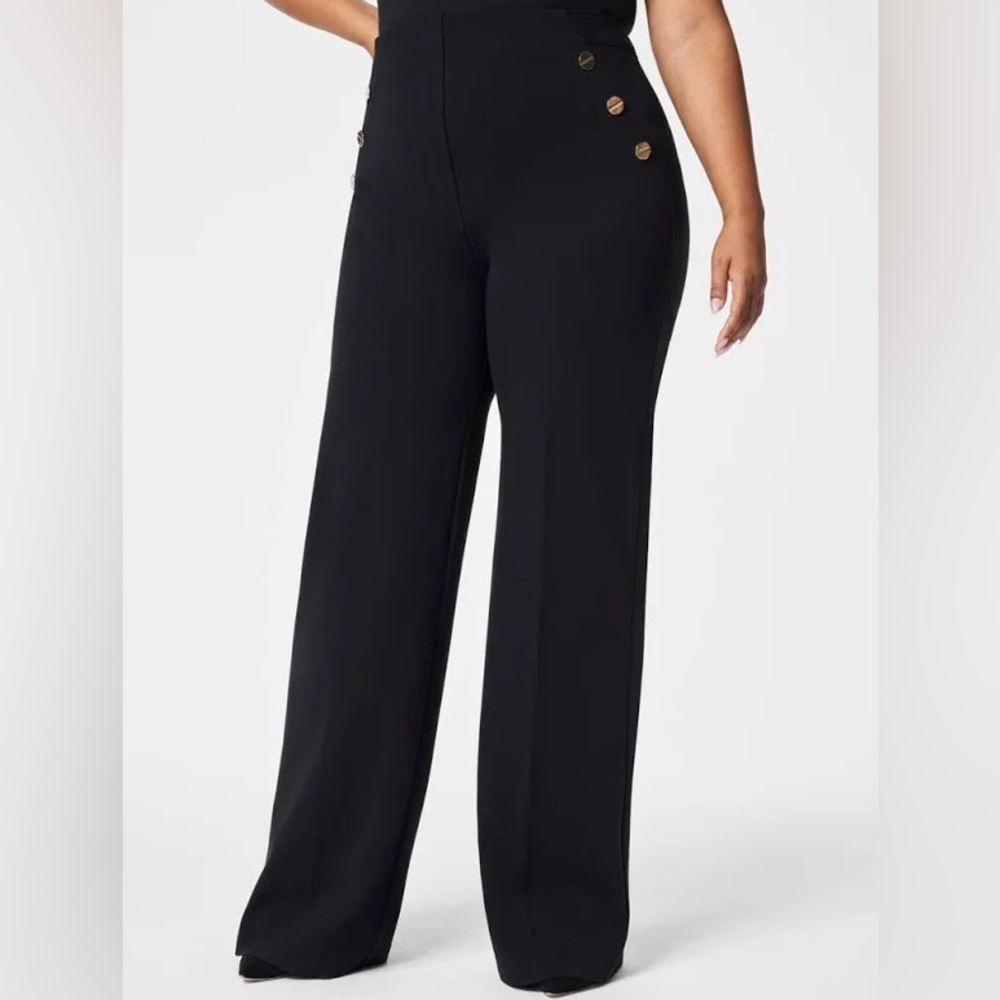 SPANX Button Front Wide Leg Pant, black
